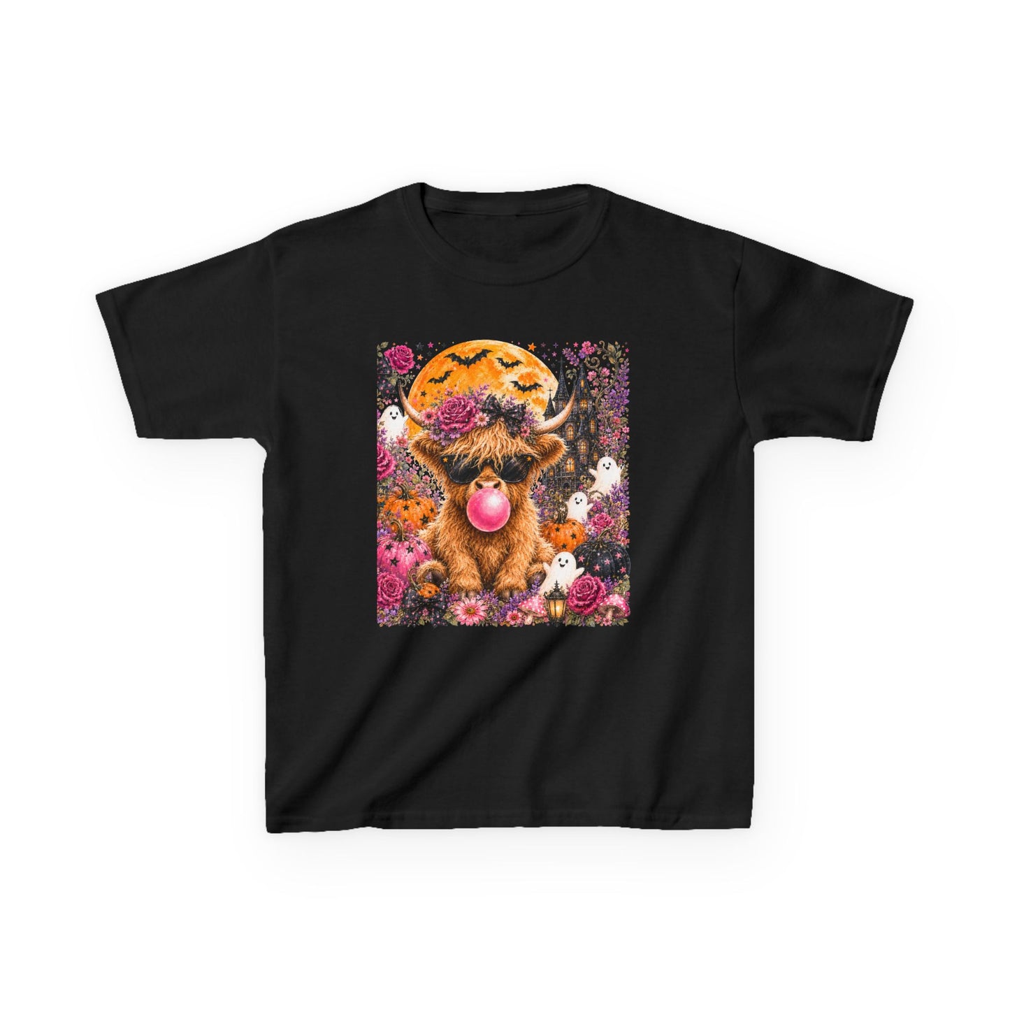 Kids Highland Cow Bubblegum Tee — Cute Scottish Calf Graphic Shirt for Toddlers