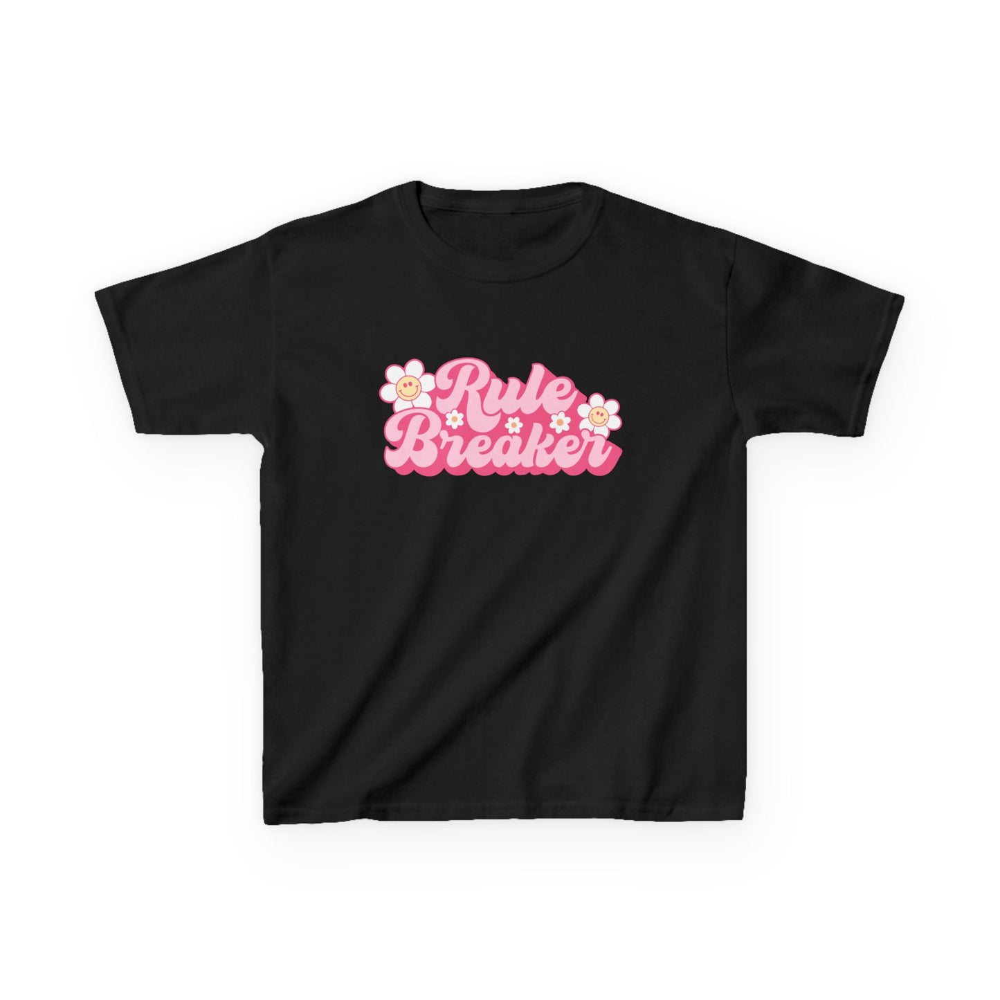 Kids Tee — "Rule Breaker" Pink Retro Flower Graphic