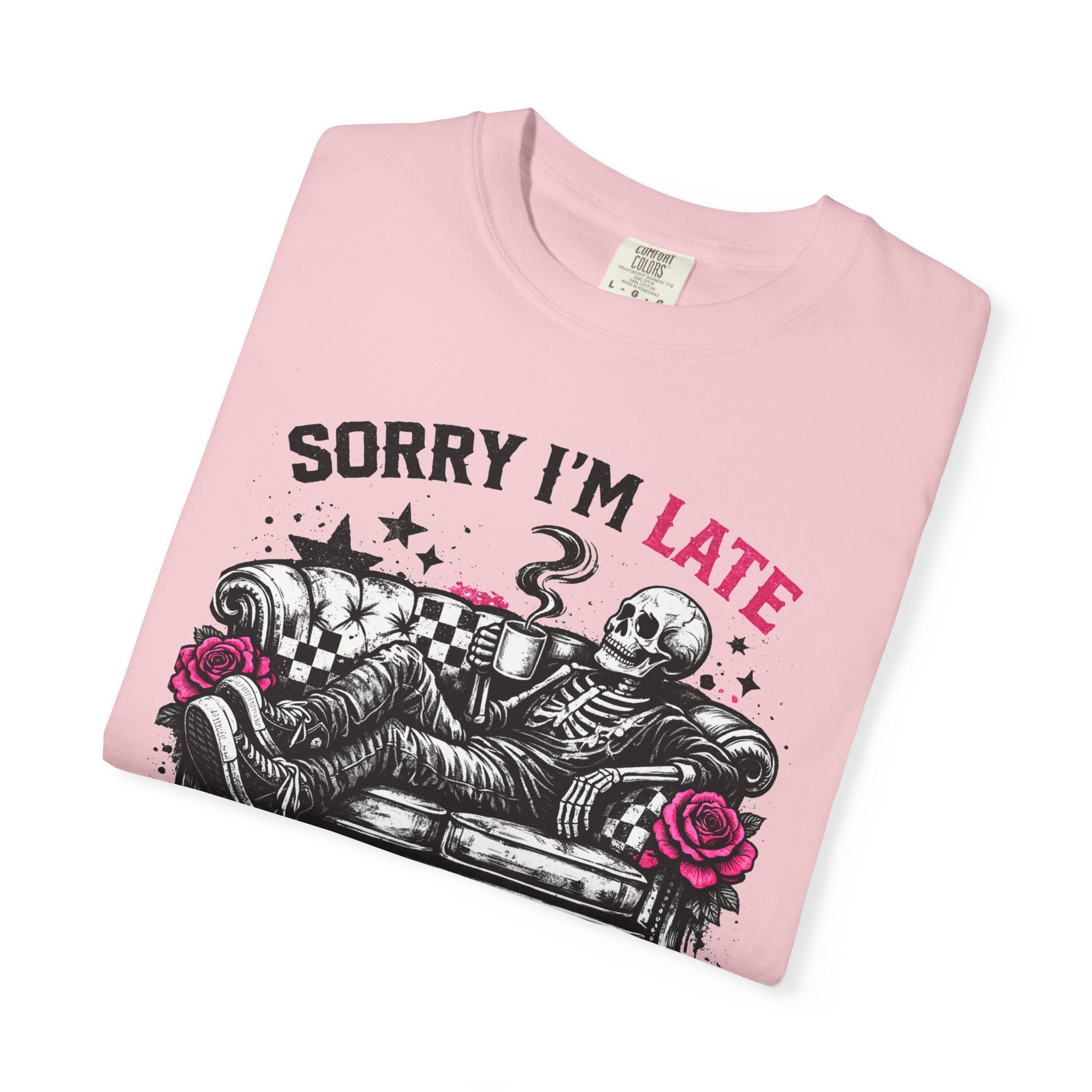 Skeleton "Sorry I’m Late" T-Shirt — Relaxed Skull Graphic Tee