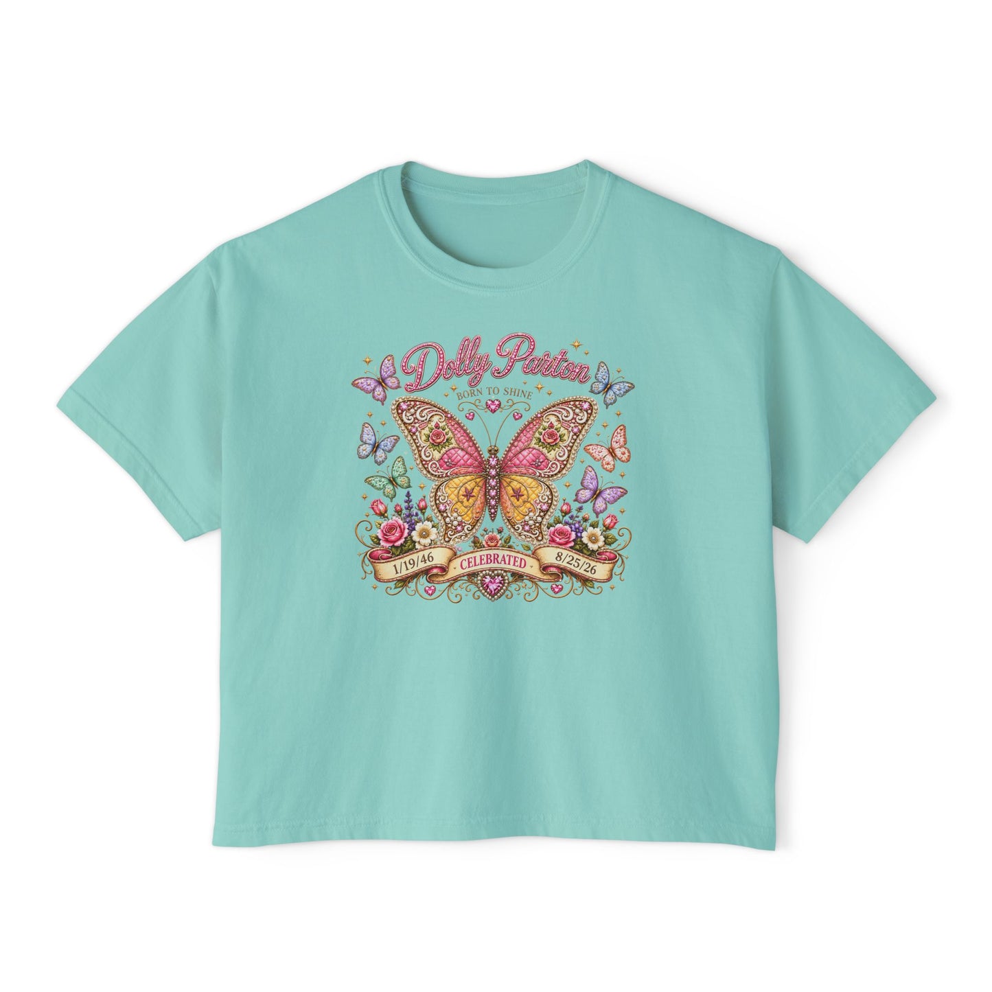 Butterfly Garden Women's Boxy Tee — 'Dolly Parton' Floral Tribute Shirt