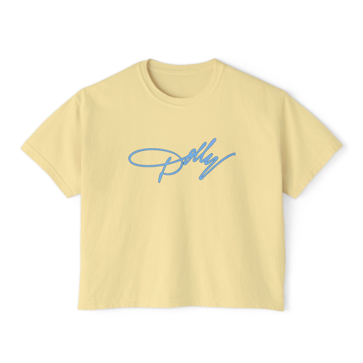 Dolly Script Boxy Tee — Casual Signature Crop T‑Shirt