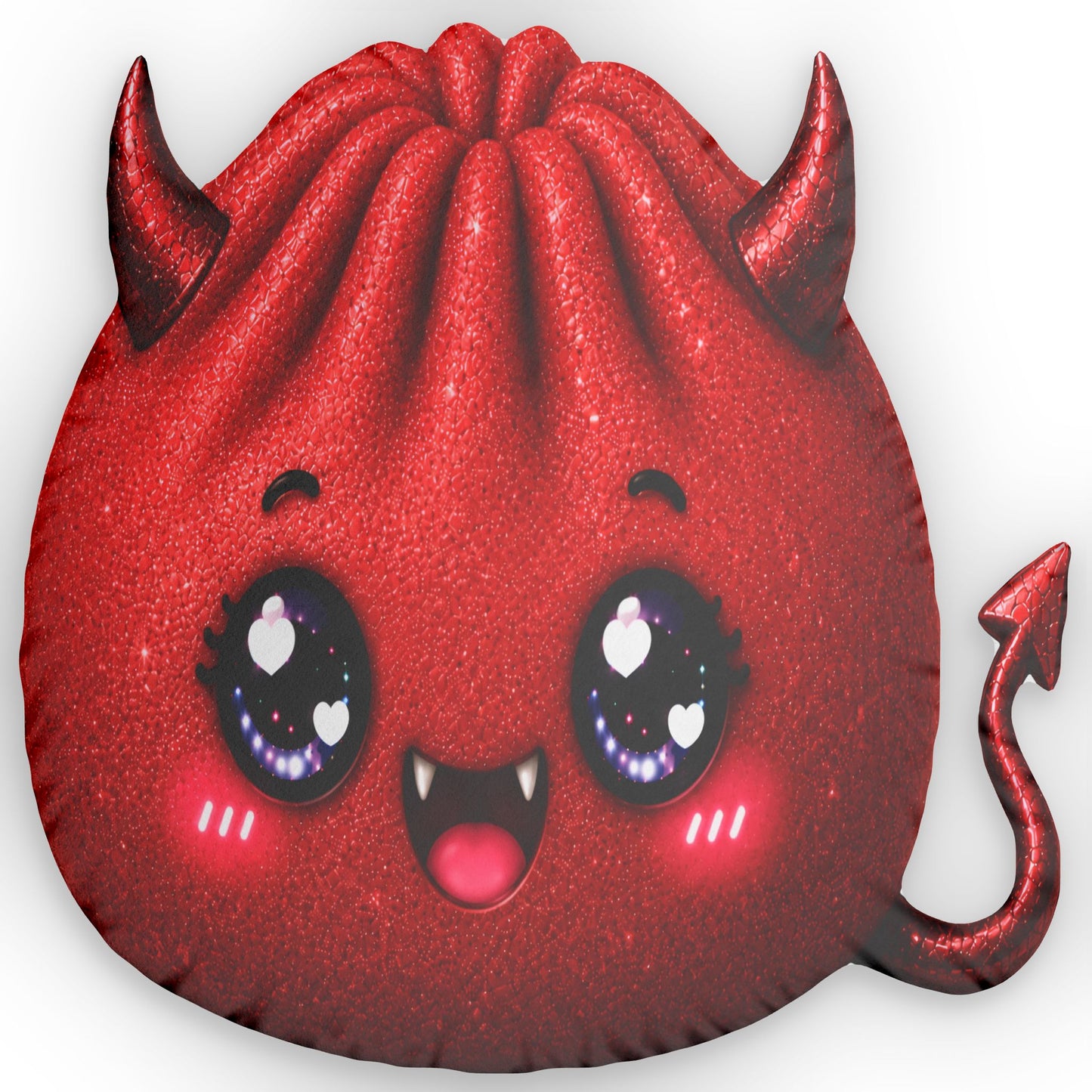 Cute Red Devil Plush Pillow — Kawaii Devil Face Custom Shaped Pillow