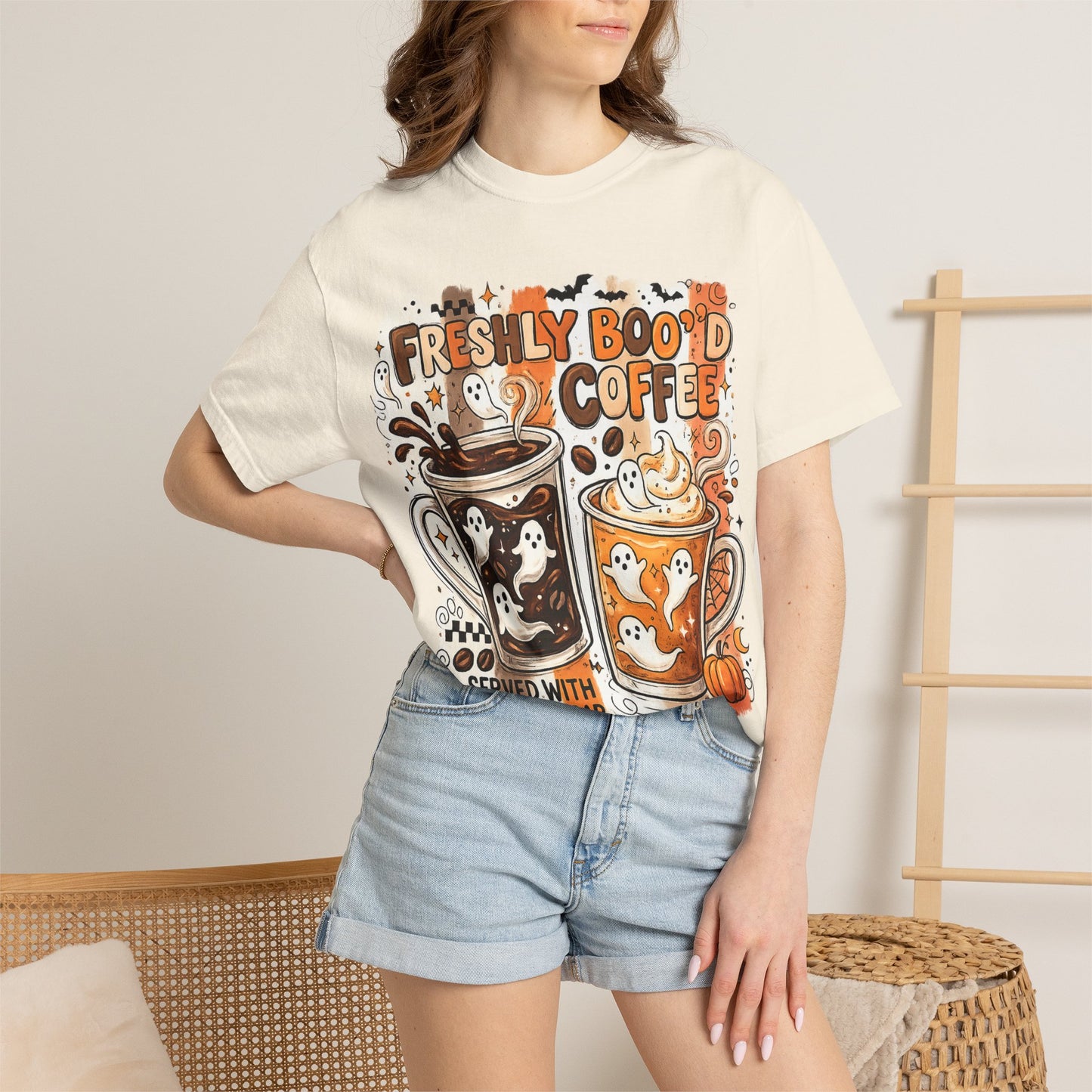 Freshly Boo'd Coffee Halloween T-Shirt — Cute Ghost Latte Graphic Tee
