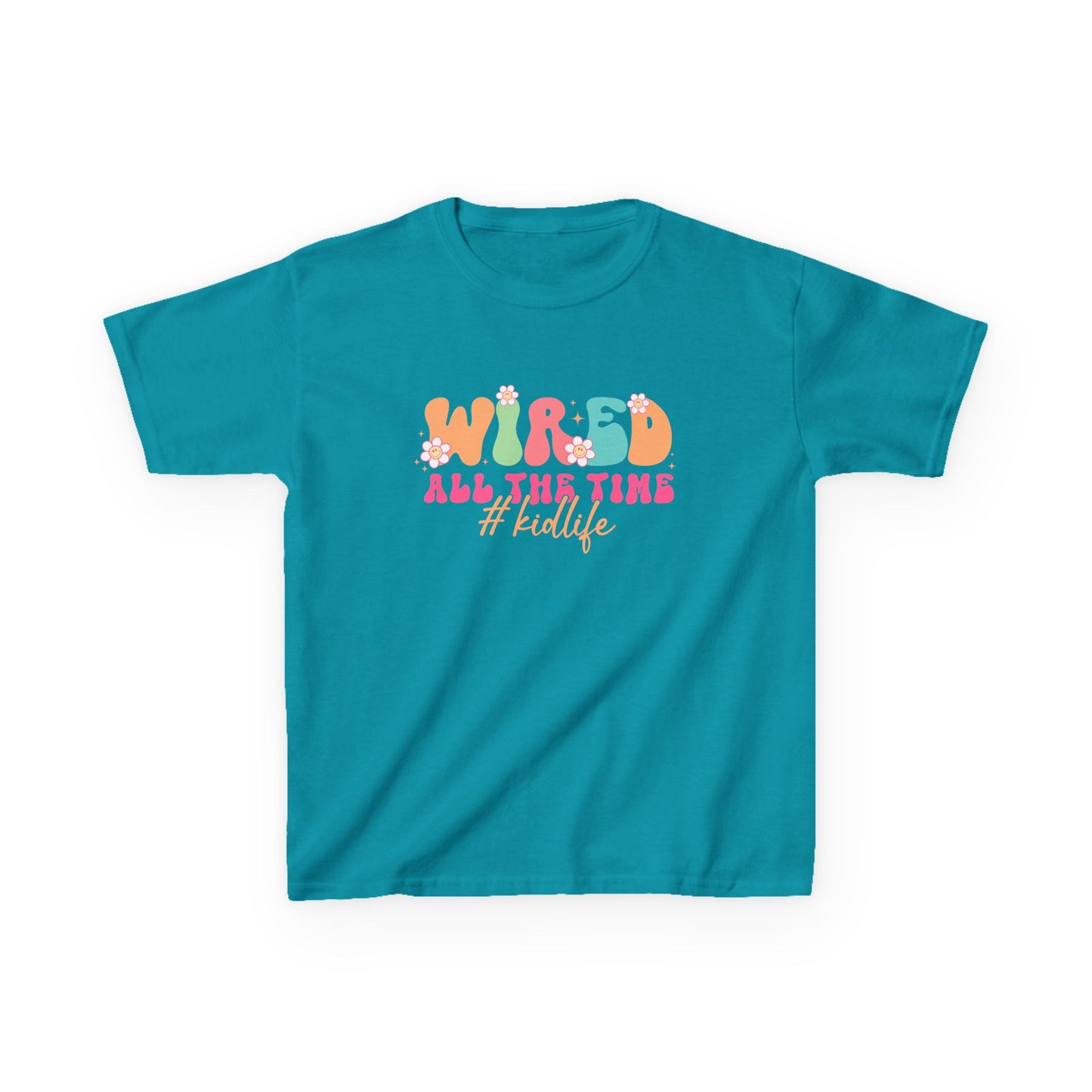 Kids Tee — "Wired All The Time" Bright Retro Graphic