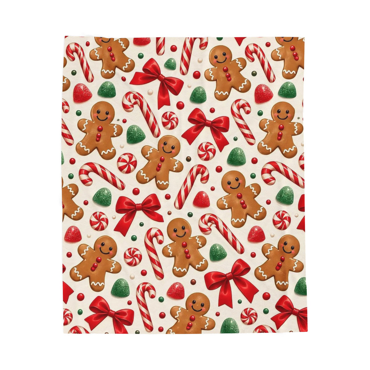 Christmas Gingerbread Candy Cane Velveteen Plush Blanket