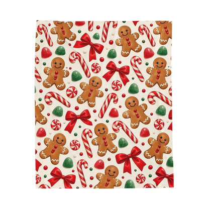 Christmas Gingerbread Candy Cane Velveteen Plush Blanket
