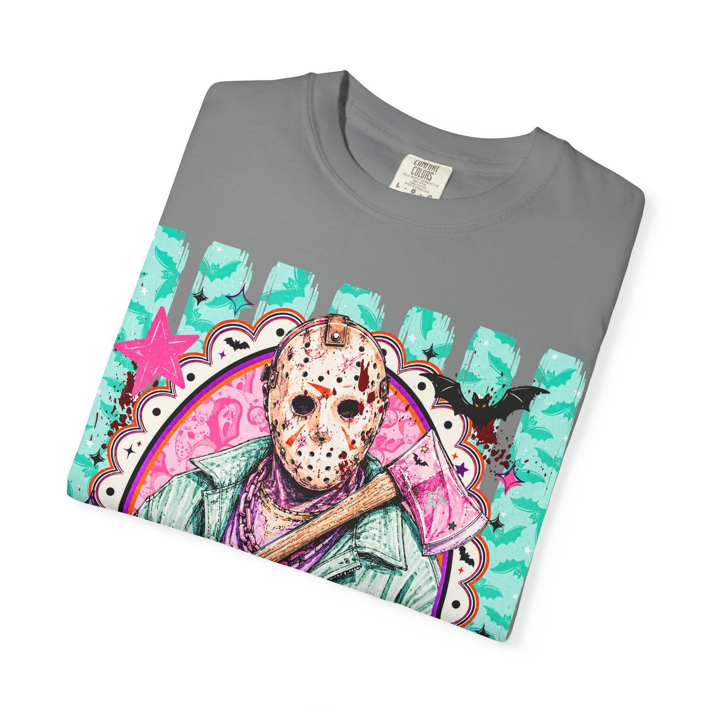 Hockey Mask Horror Graphic T-Shirt — Retro Pastel Jason Design