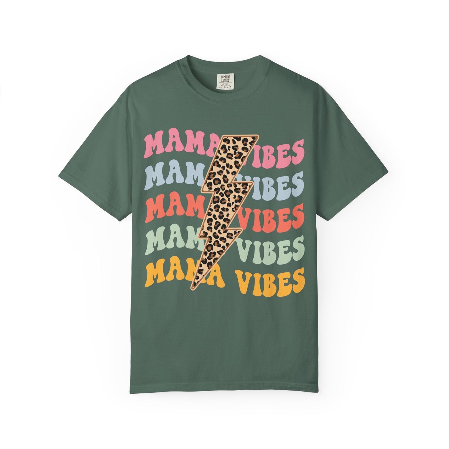 Mama Vibes Lightning Bolt T-Shirt — Leopard Print Retro Mom Tee
