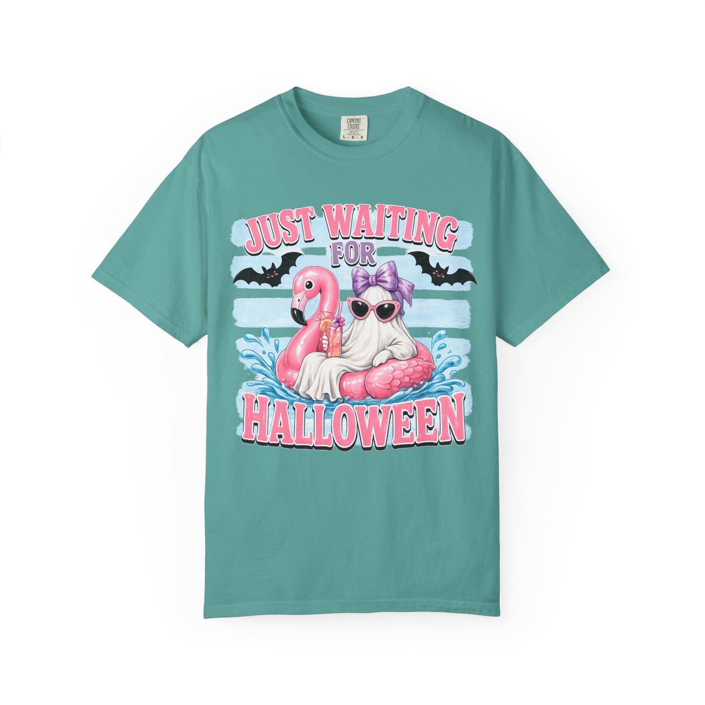 Halloween Flamingo T-Shirt — "Just Waiting for Halloween" Cute Spooky Summer Vibe