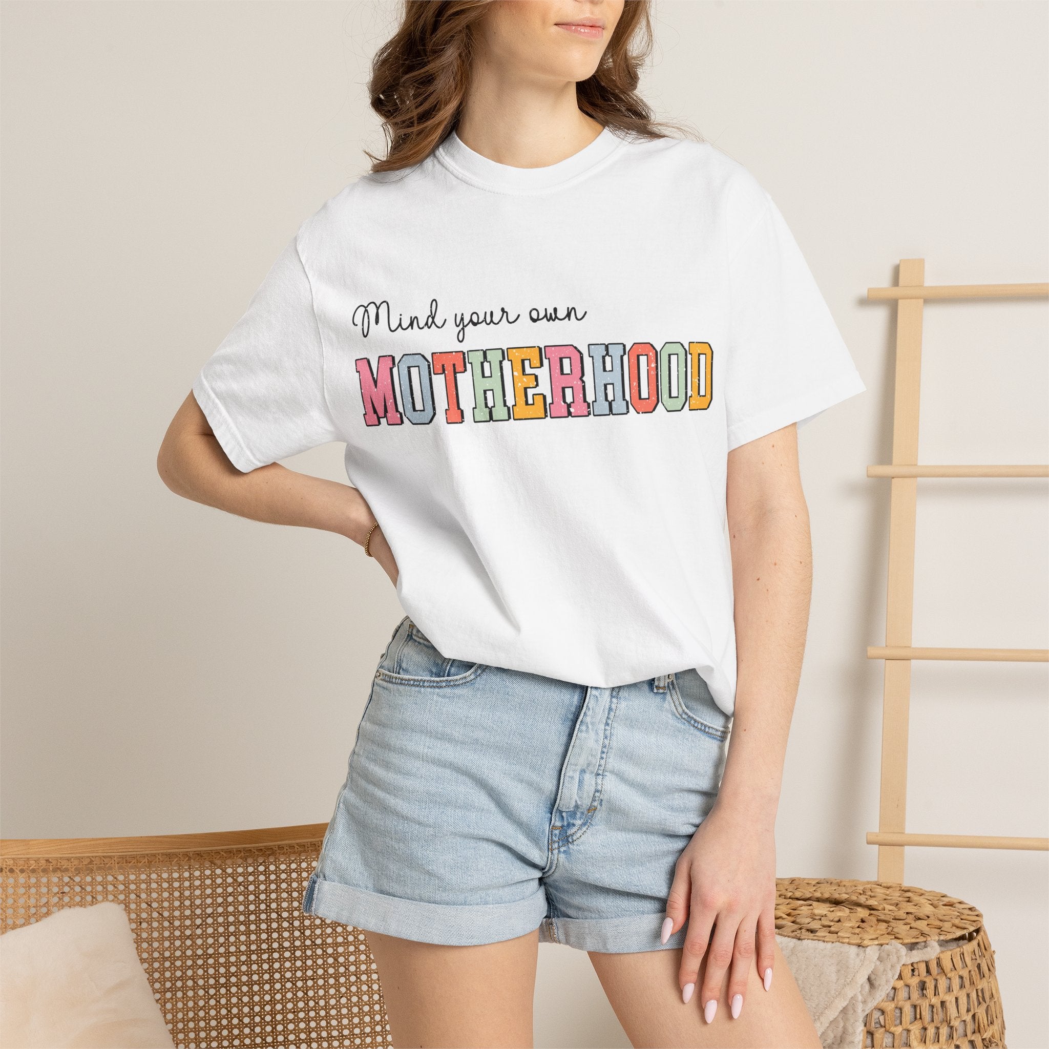 Mind Your Own Motherhood T-Shirt — Retro Colorblock Mom Tee