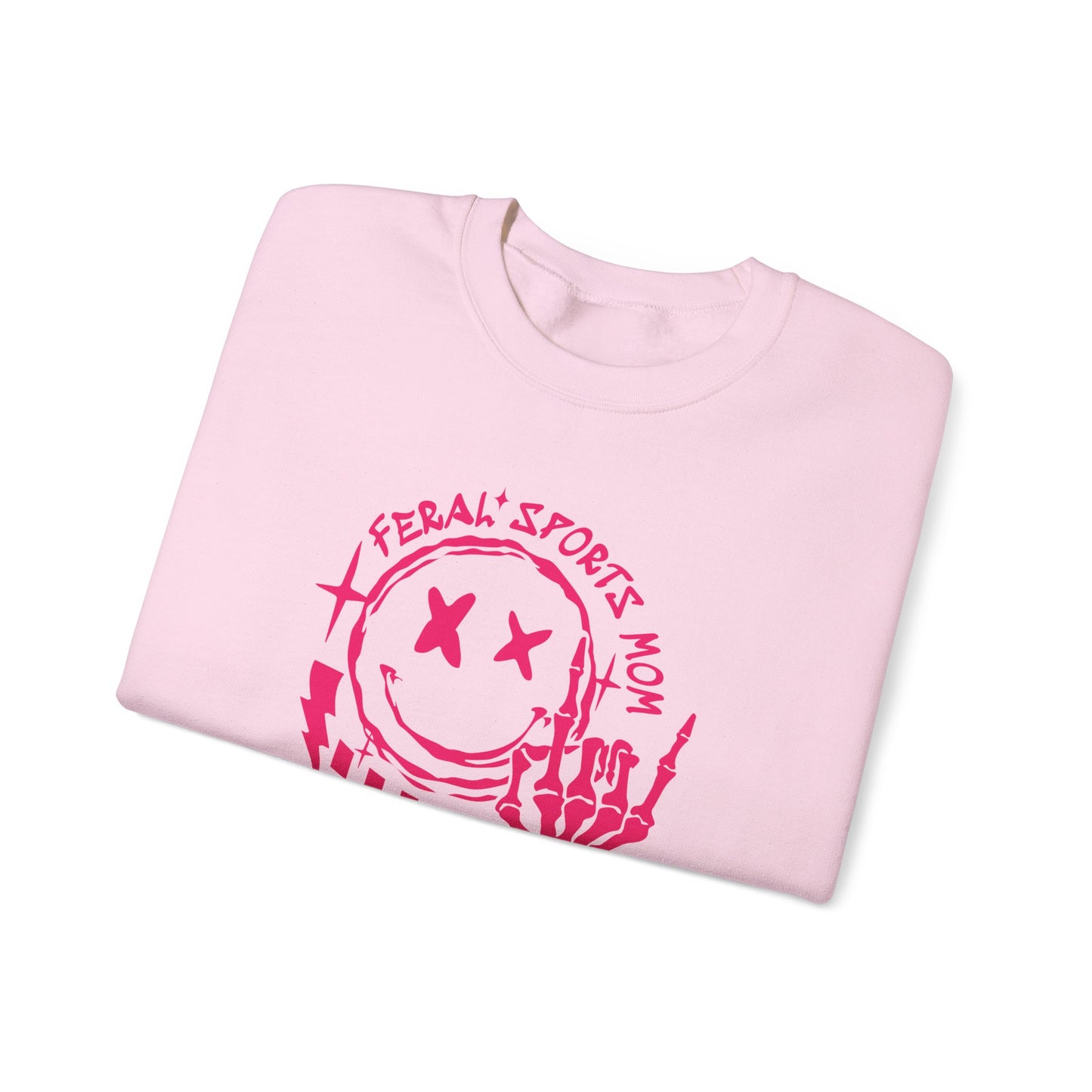 Feral Sports Mom Crewneck Sweatshirt — Edgy Pink Graphic Mom Sweater