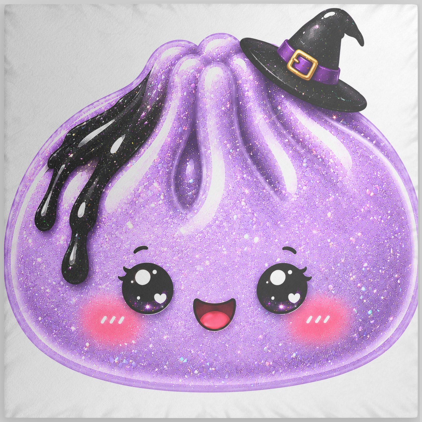 Halloween Kawaii Witch Dumpling Pillow — Cute Purple Glitter Custom Shaped Pillow