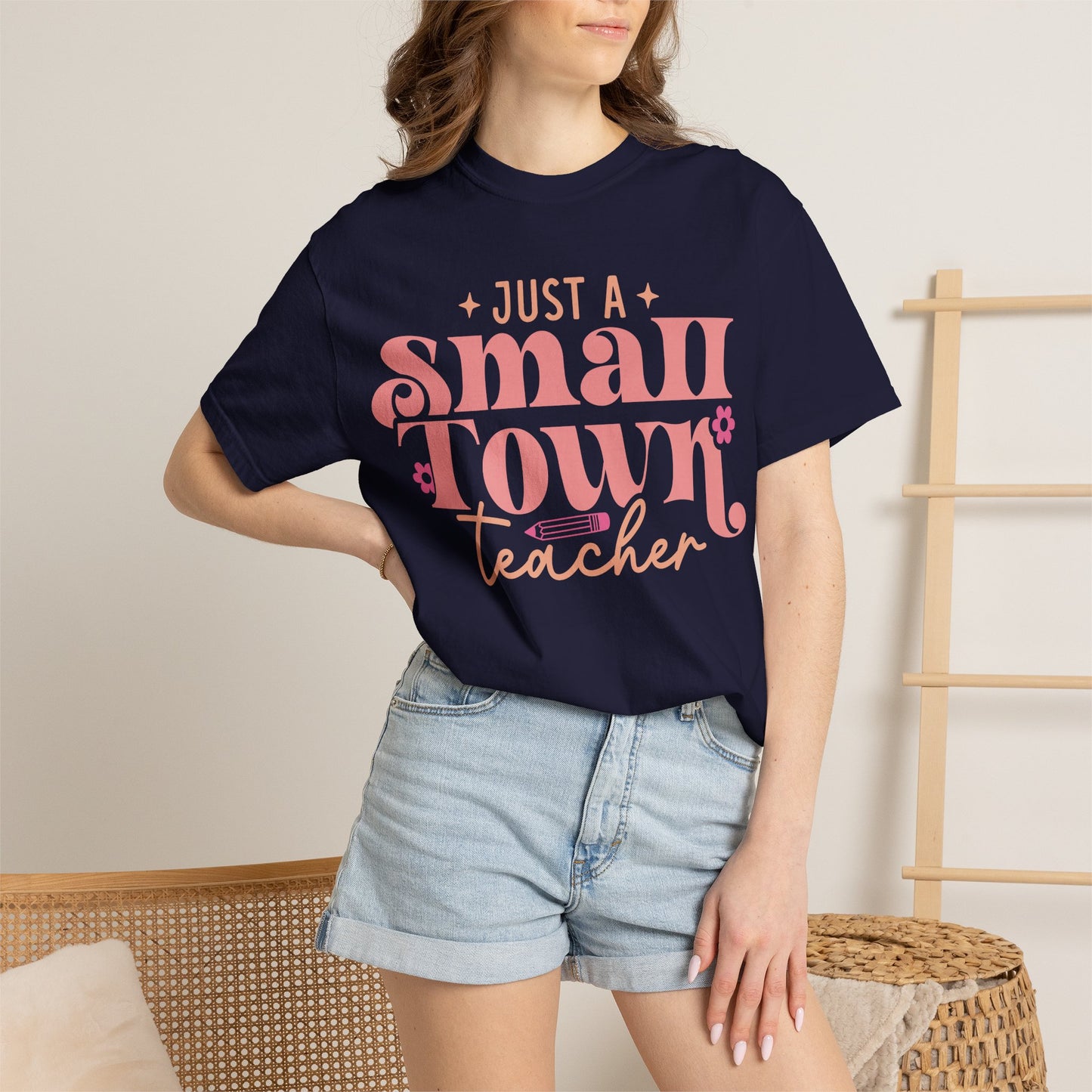 Just a Small Town Teacher T-Shirt — Retro Pink Teacher Gift
