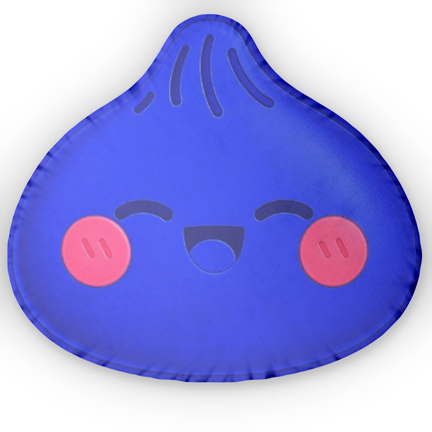 Kawaii Blue Blob Shaped Pillow — Cute Smiling Face Decorative Cushion