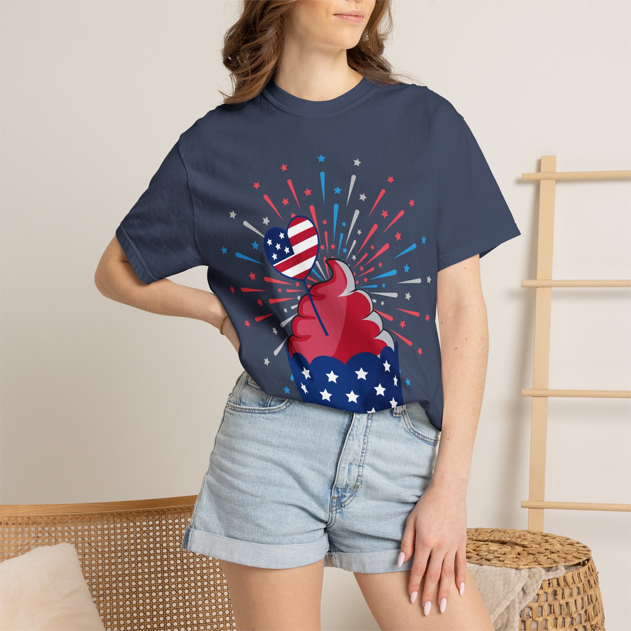 4th of July Patriotic Cupcake T-Shirt — USA Flag Firework Bakery Graphic Tee