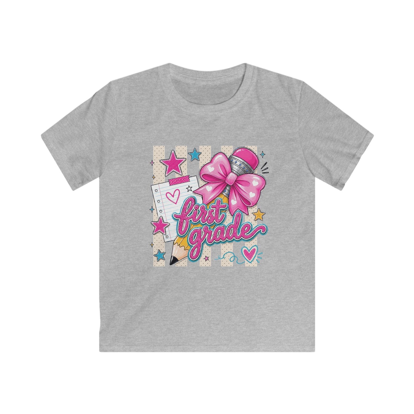 First Grade Kids T-Shirt — Cute Pink Bow Back-to-School Tee