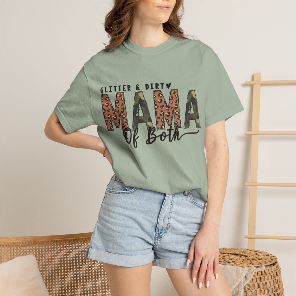 Mama of Both Leopard Graphic T-Shirt — "Glitter & Dirty" Mom Tee