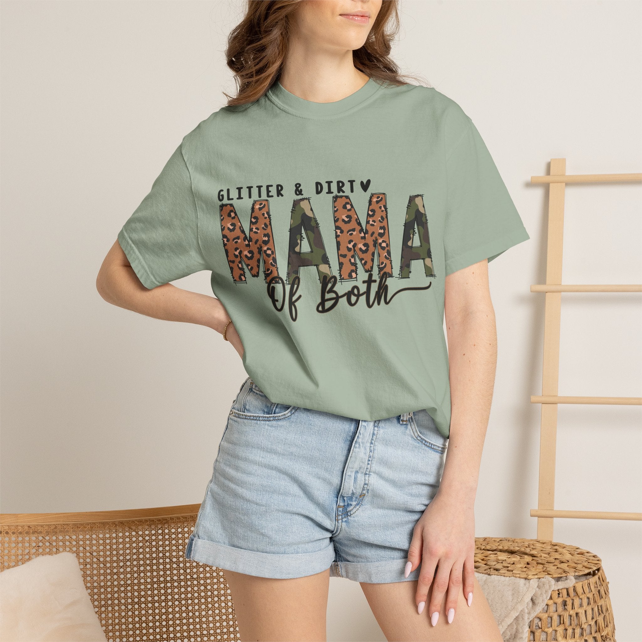 Mama of Both Leopard Graphic T-Shirt — "Glitter & Dirty" Mom Tee