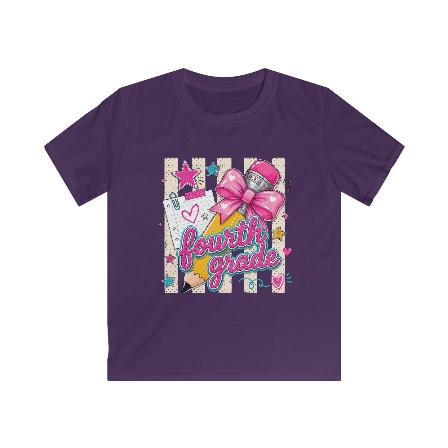 Fourth Grade Kids Tee — Cute Pink Bow & Pencil Back-to-School Shirt