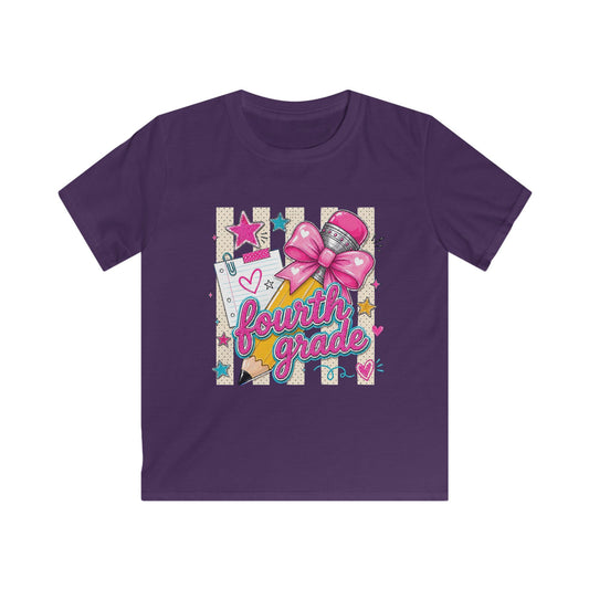 Fourth Grade Kids Tee — Cute Pink Bow & Pencil Back-to-School Shirt