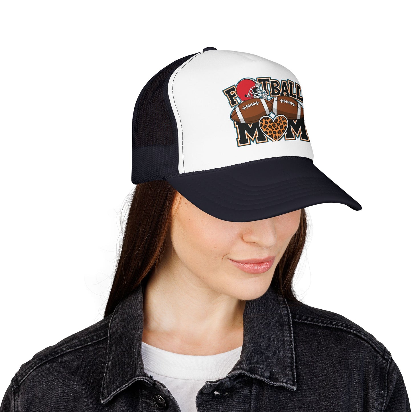 Football Mom Trucker Hat – Leopard Heart Game Day Foam Cap