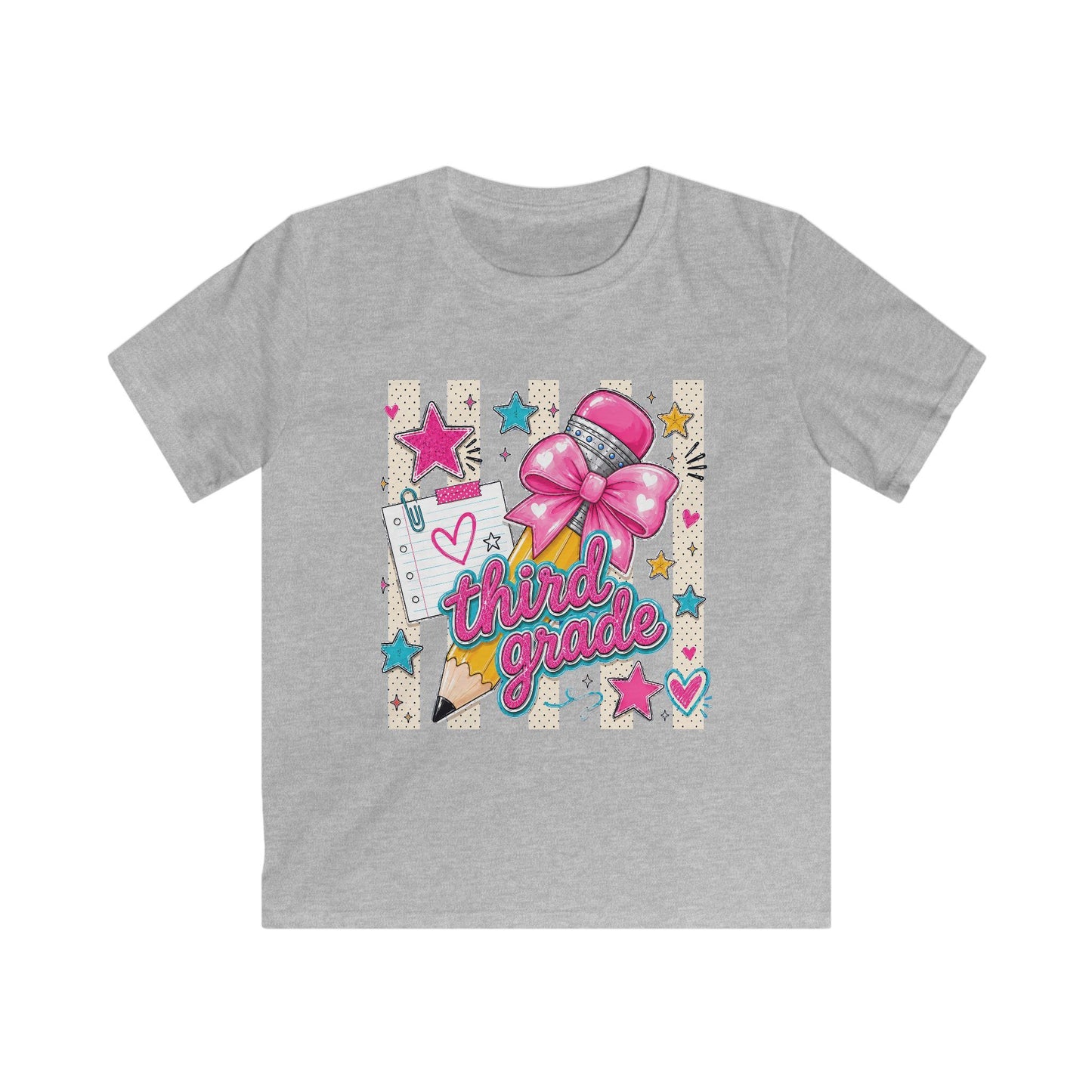Third Grade Kids Tee — Cute Pink Bow Back-to-School Shirt