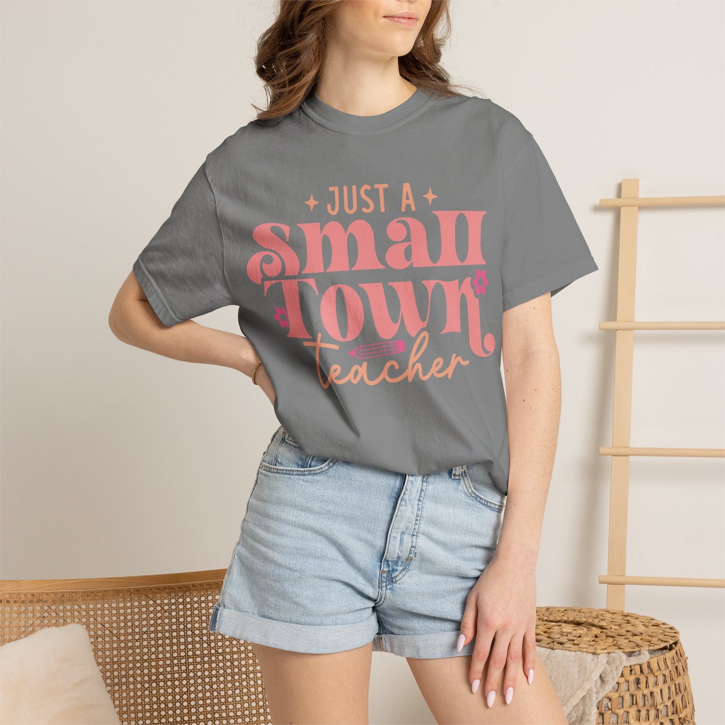Just a Small Town Teacher T-Shirt — Retro Pink Teacher Gift