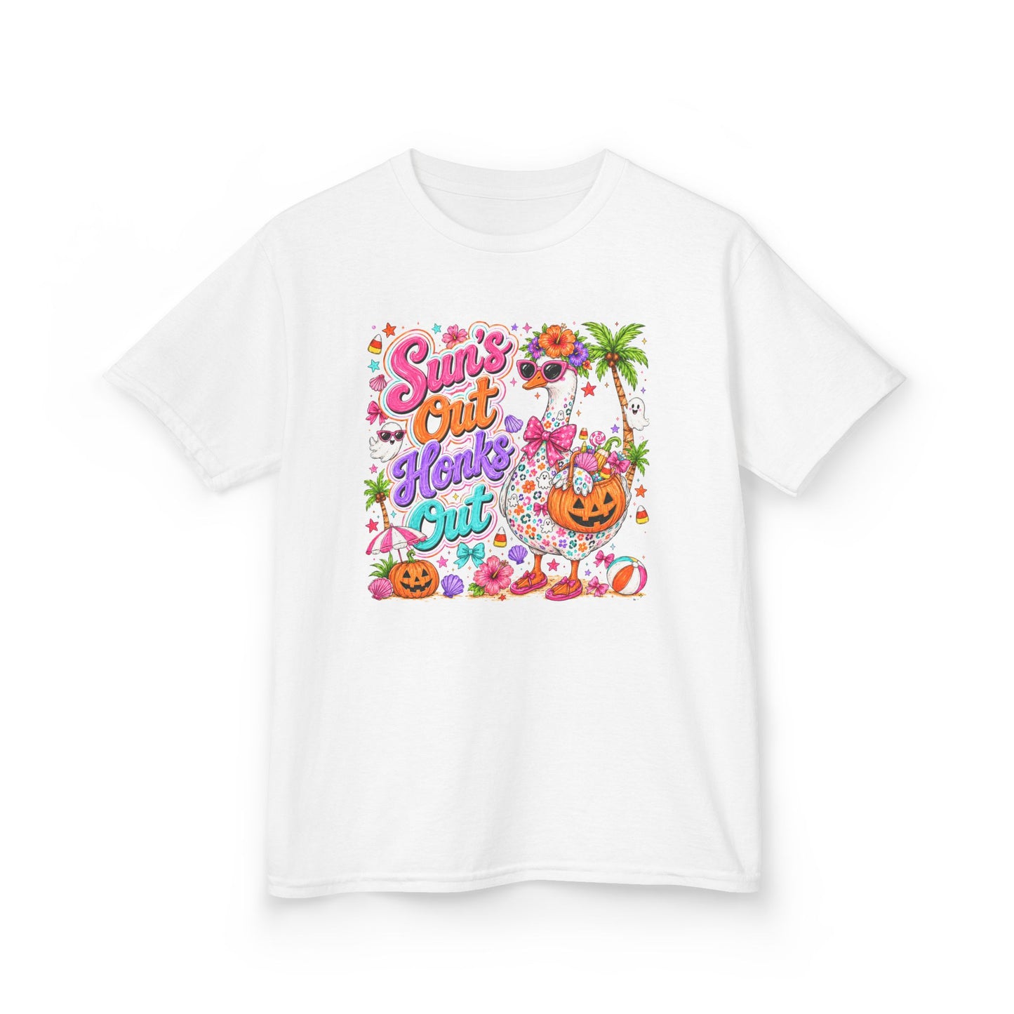 Kids Tee — "Suns Out, Haunt's Out" Tropical Halloween Graphic