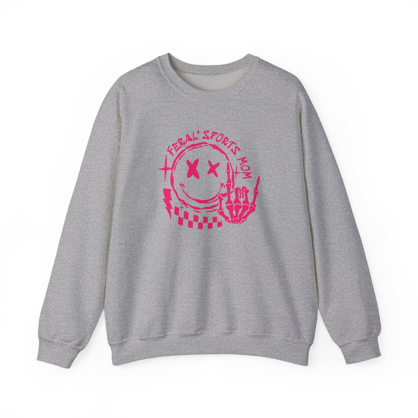 Feral Sports Mom Crewneck Sweatshirt — Edgy Pink Graphic Mom Sweater
