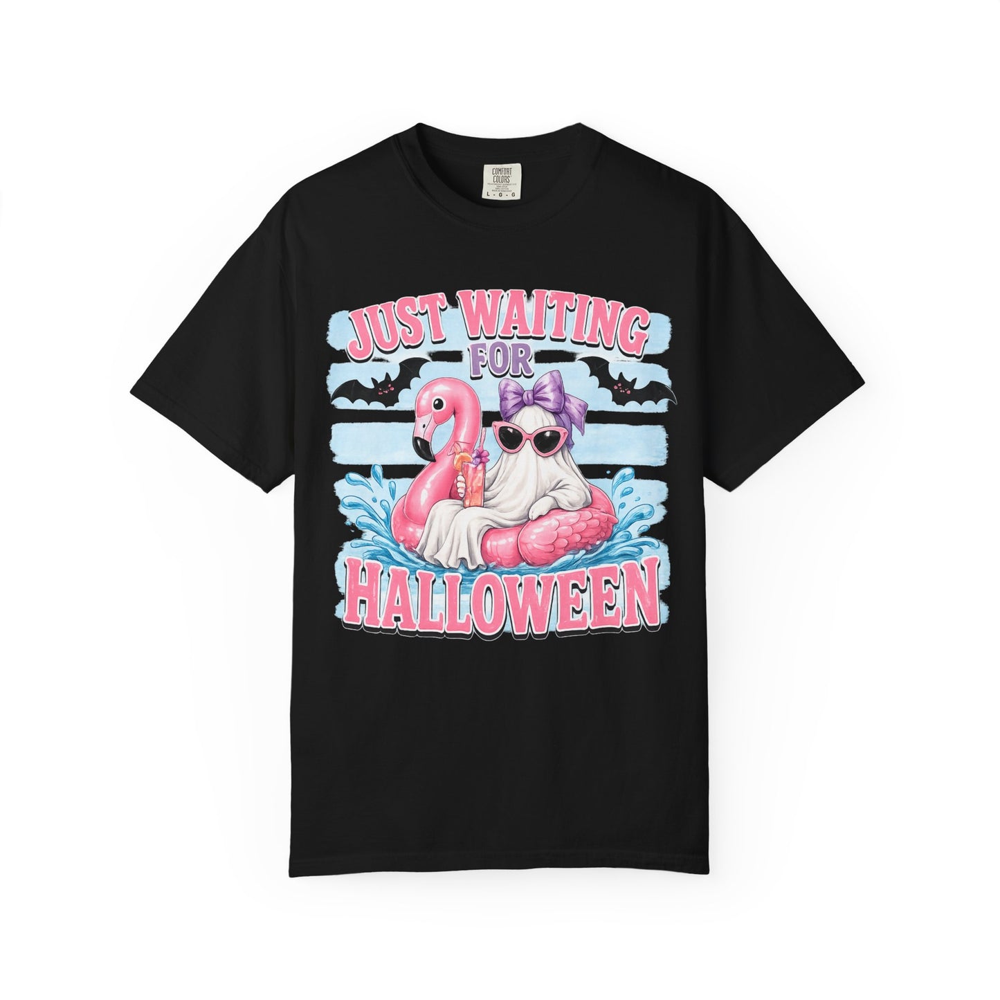 Halloween Flamingo T-Shirt — "Just Waiting for Halloween" Cute Spooky Summer Vibe