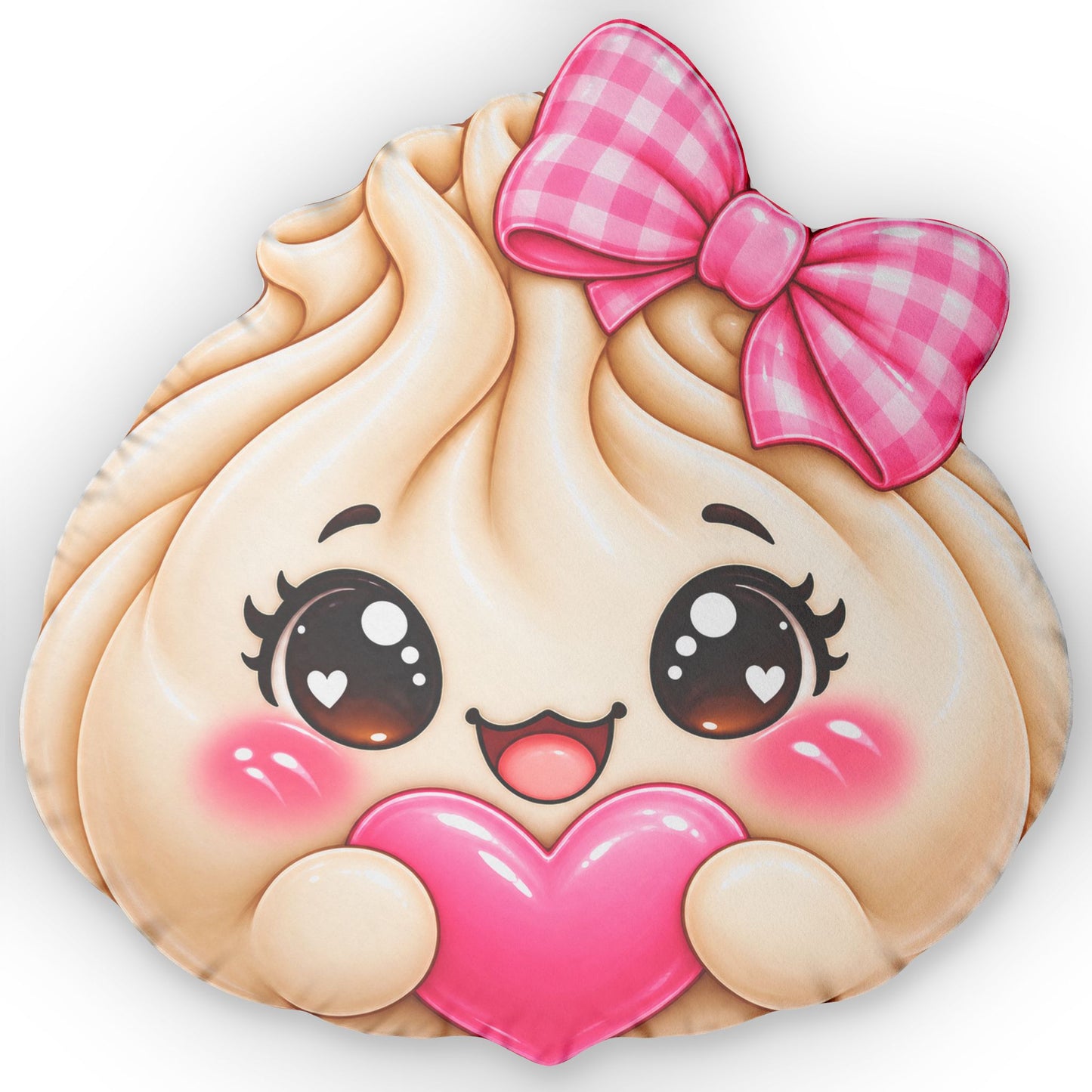 Kawaii Dumpling Shaped Pillow — Cute Pink Bow & Heart Plush