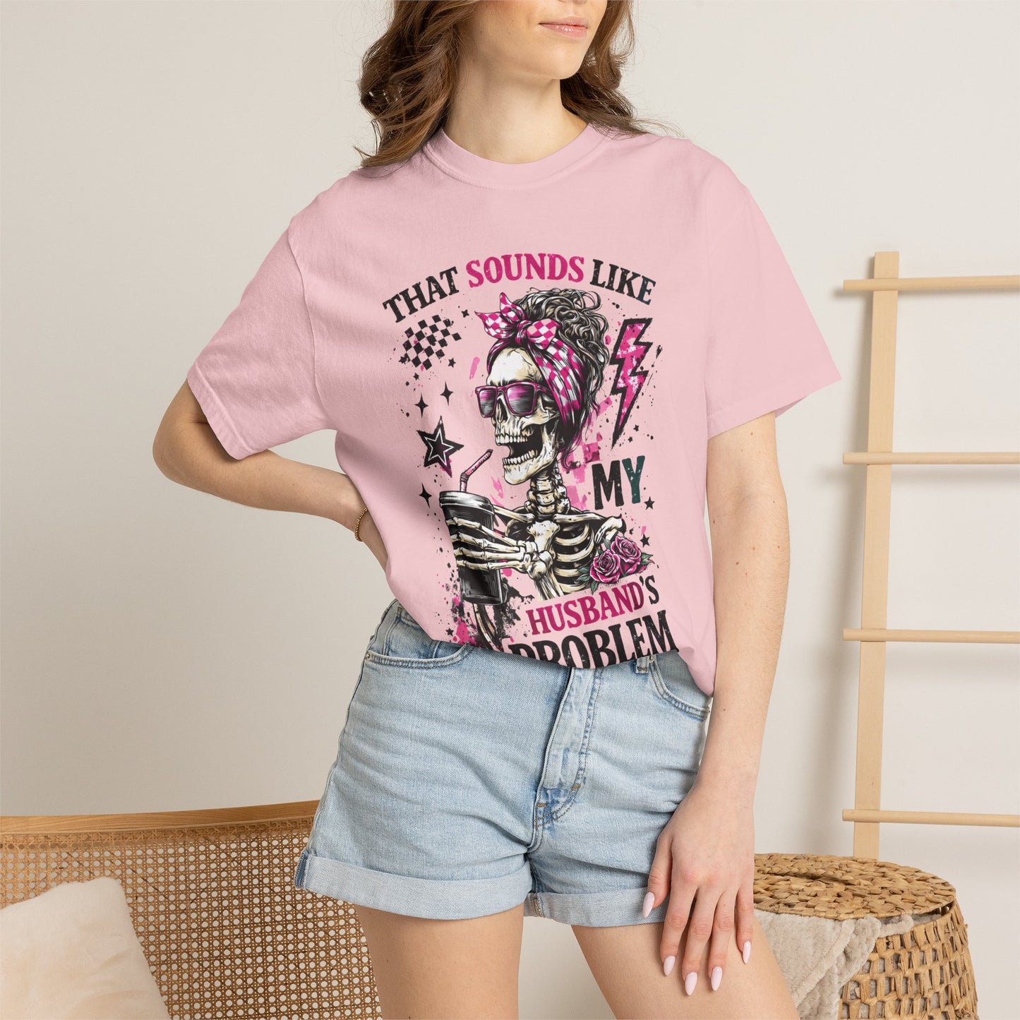 That Sounds Like My Husband's Problem T-Shirt — Funny Rockabilly Skull Graphic Tee for Wives