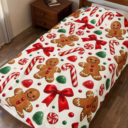 Christmas Gingerbread Candy Cane Velveteen Plush Blanket