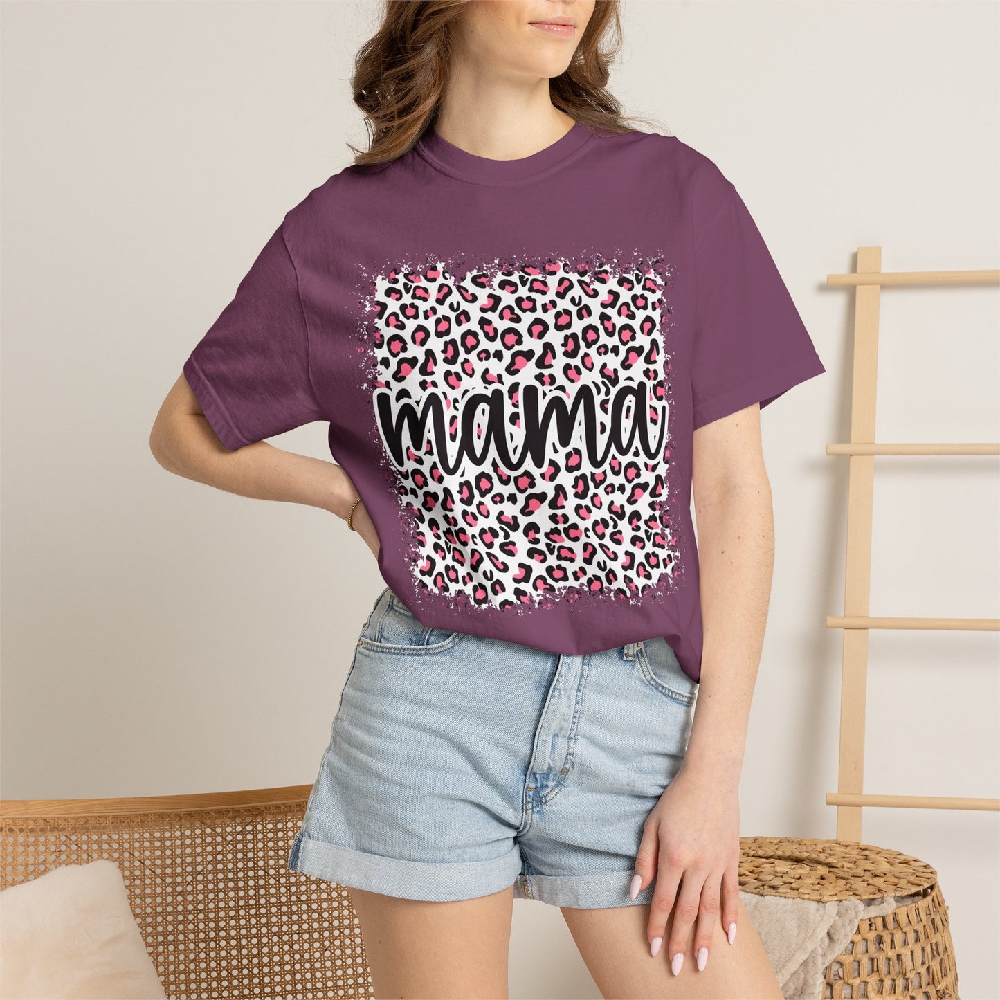 Mama Leopard Print T-Shirt – Floral Pink Cheetah Graphic Tee for Moms