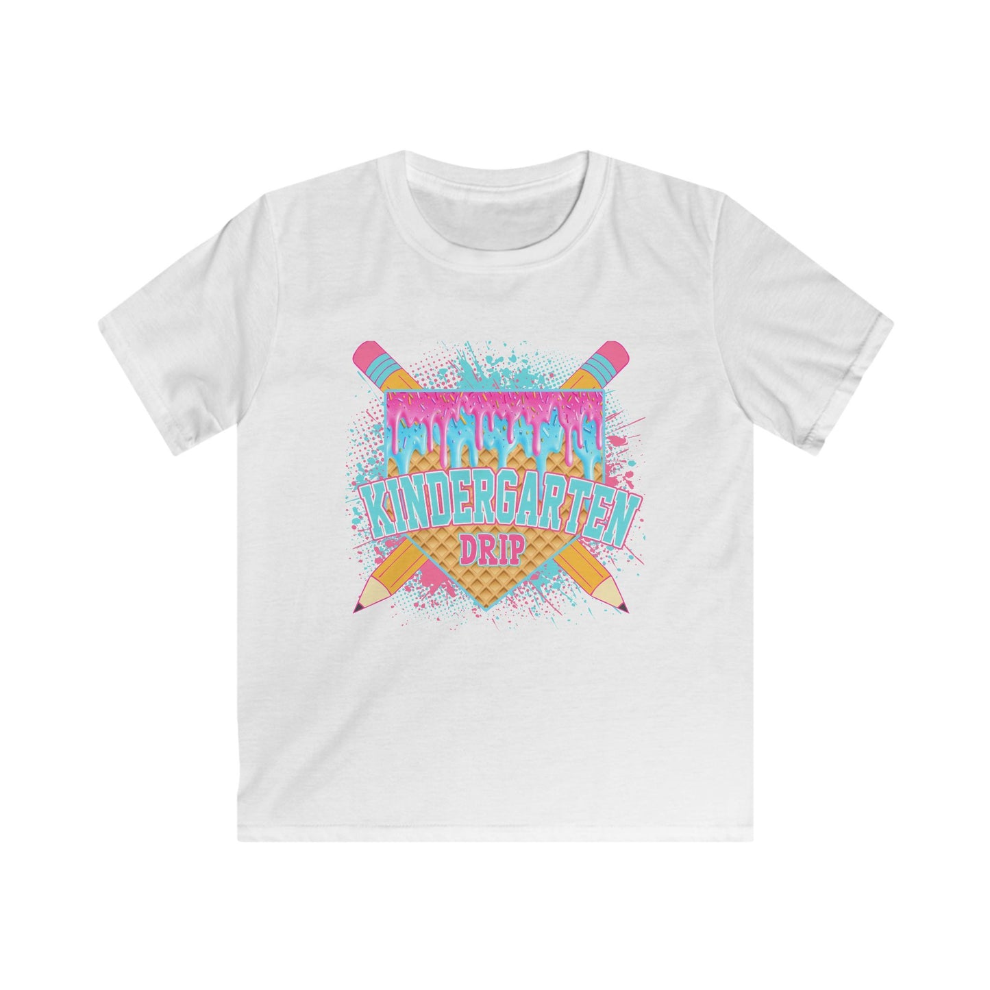 Kindergarten Crew Kids Tee — Colorful Pencil Drip Back-to-School Shirt