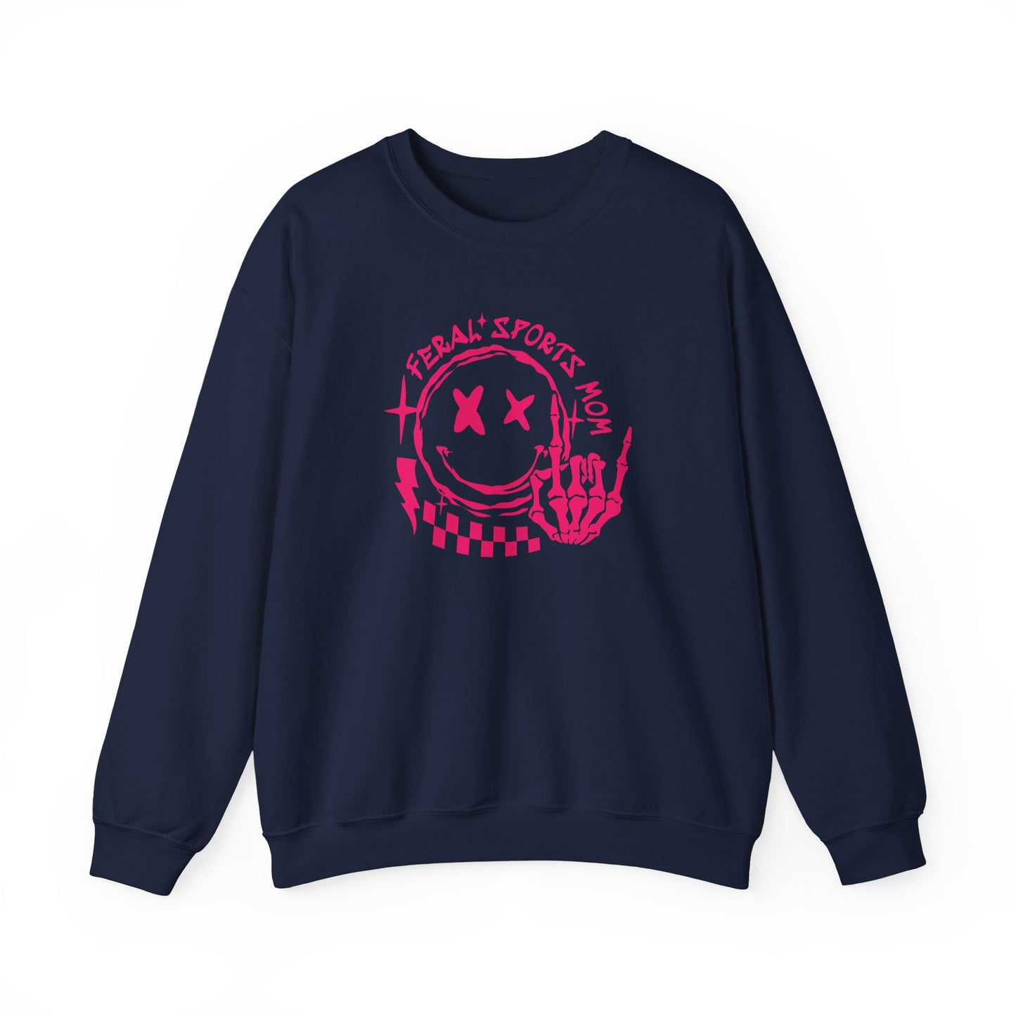Feral Sports Mom Crewneck Sweatshirt — Edgy Pink Graphic Mom Sweater
