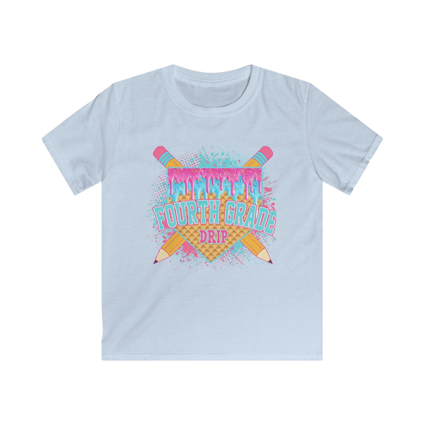 Fourth Grade Drip Kids T-Shirt — Colorful Pencil Back-to-School Tee