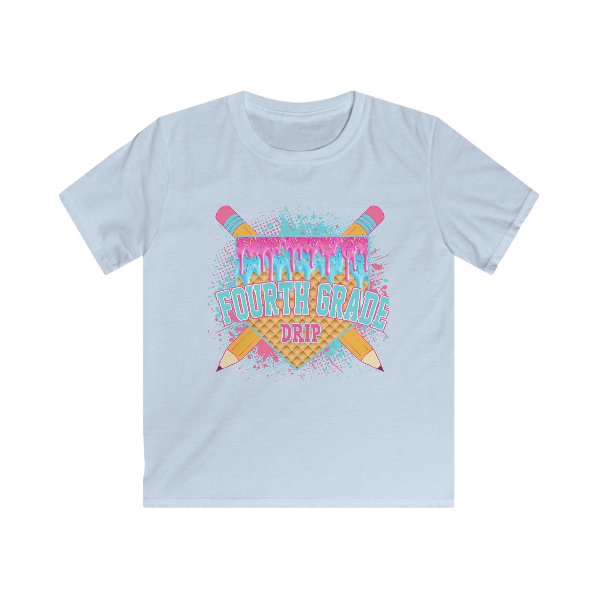 Fourth Grade Drip Kids T-Shirt — Colorful Pencil Back-to-School Tee