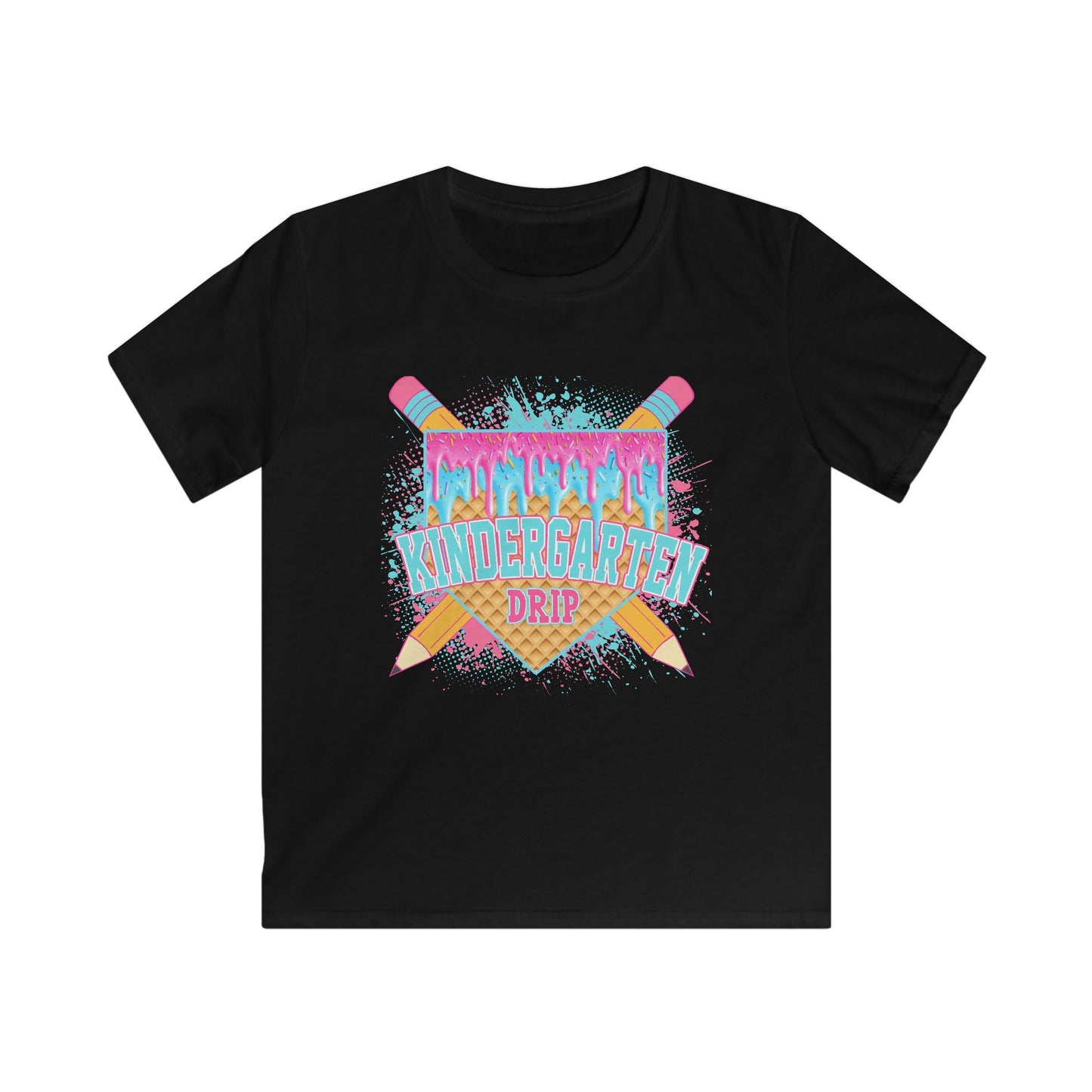 Kindergarten Crew Kids Tee — Colorful Pencil Drip Back-to-School Shirt