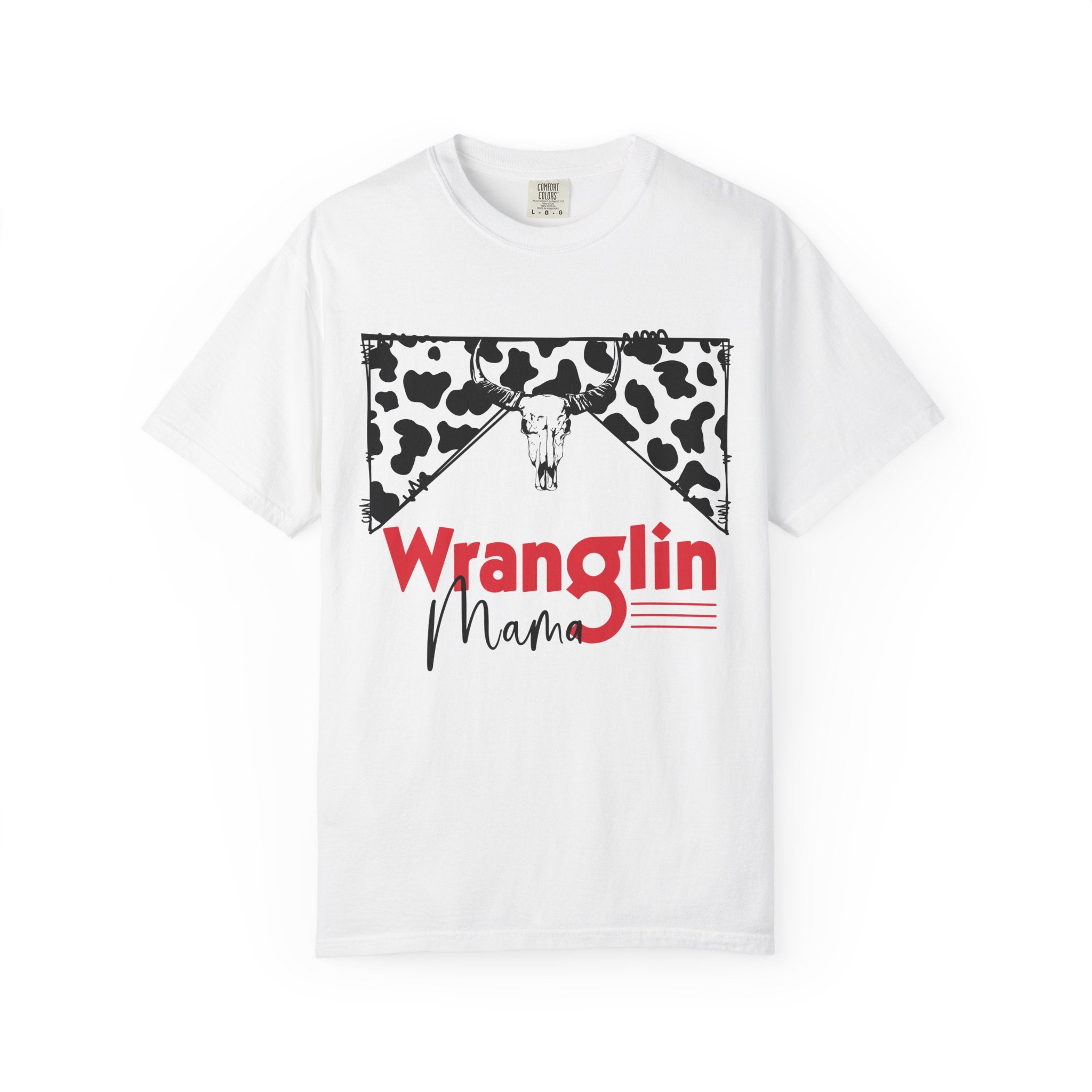 Wranglin Mama T‑Shirt — Cowprint Western Graphic Tee