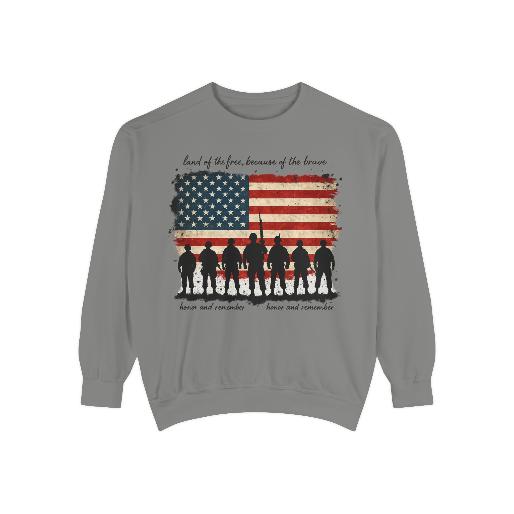 Veterans Tribute Sweatshirt — "Land of the Free, Because of the Brave" American Flag Memorial