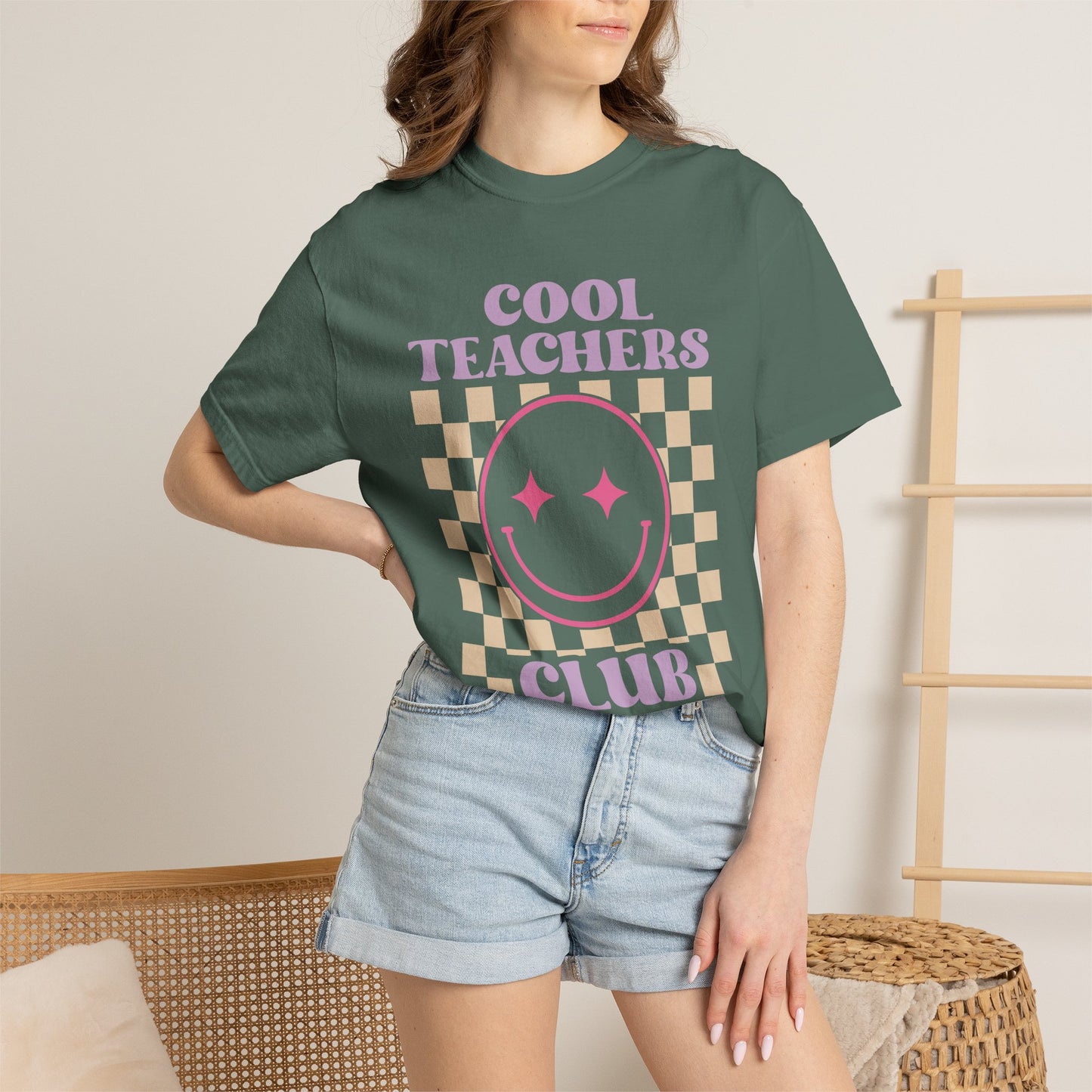 Cool Teachers Club T-Shirt — Retro Checkerboard Smiley Teacher Tee