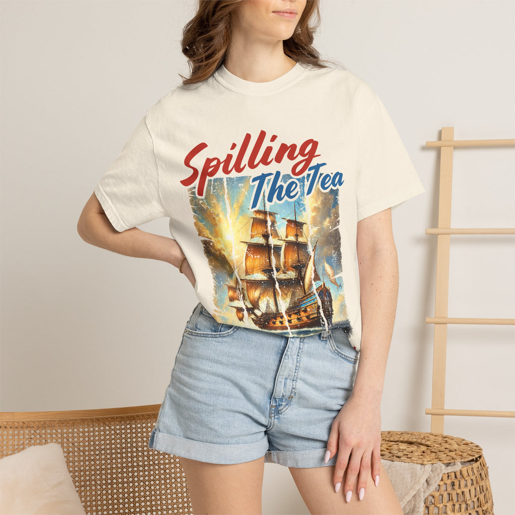T-Shirt — "Spilling The Tea" Boston Tea Party Ship Vintage Graphic
