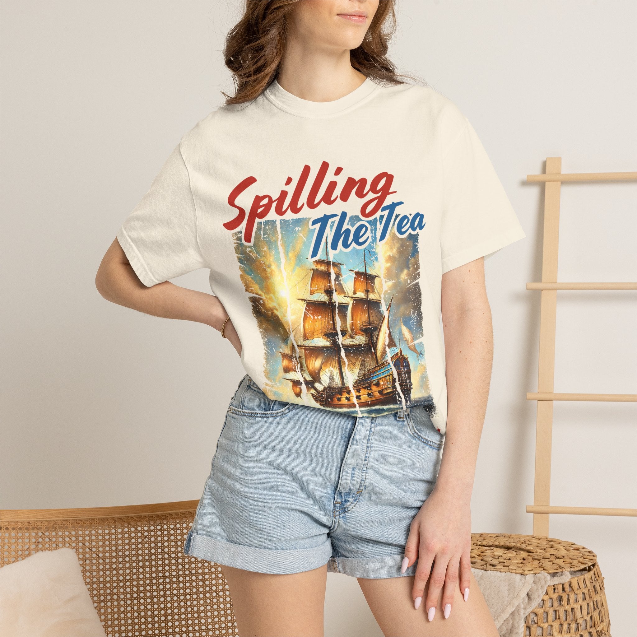 T-Shirt — "Spilling The Tea" Boston Tea Party Ship Vintage Graphic