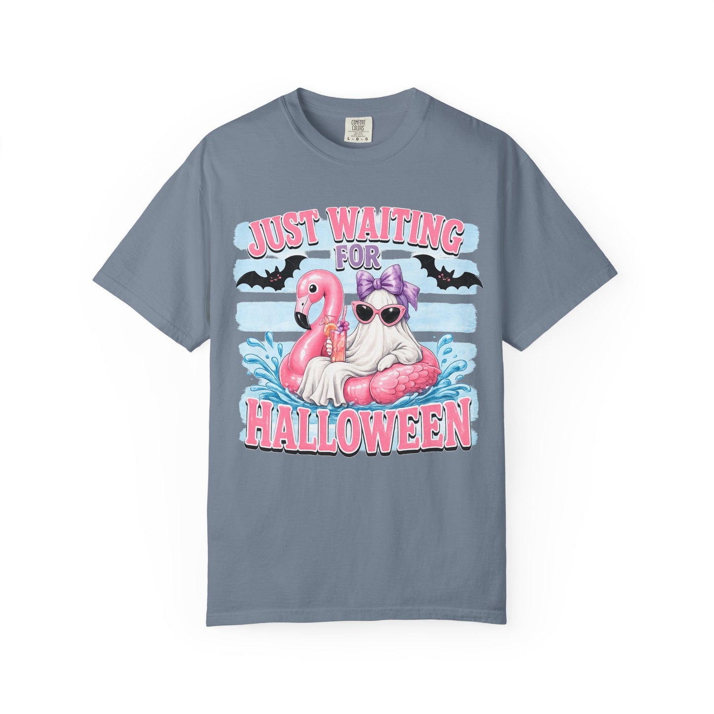 Halloween Flamingo T-Shirt — "Just Waiting for Halloween" Cute Spooky Summer Vibe