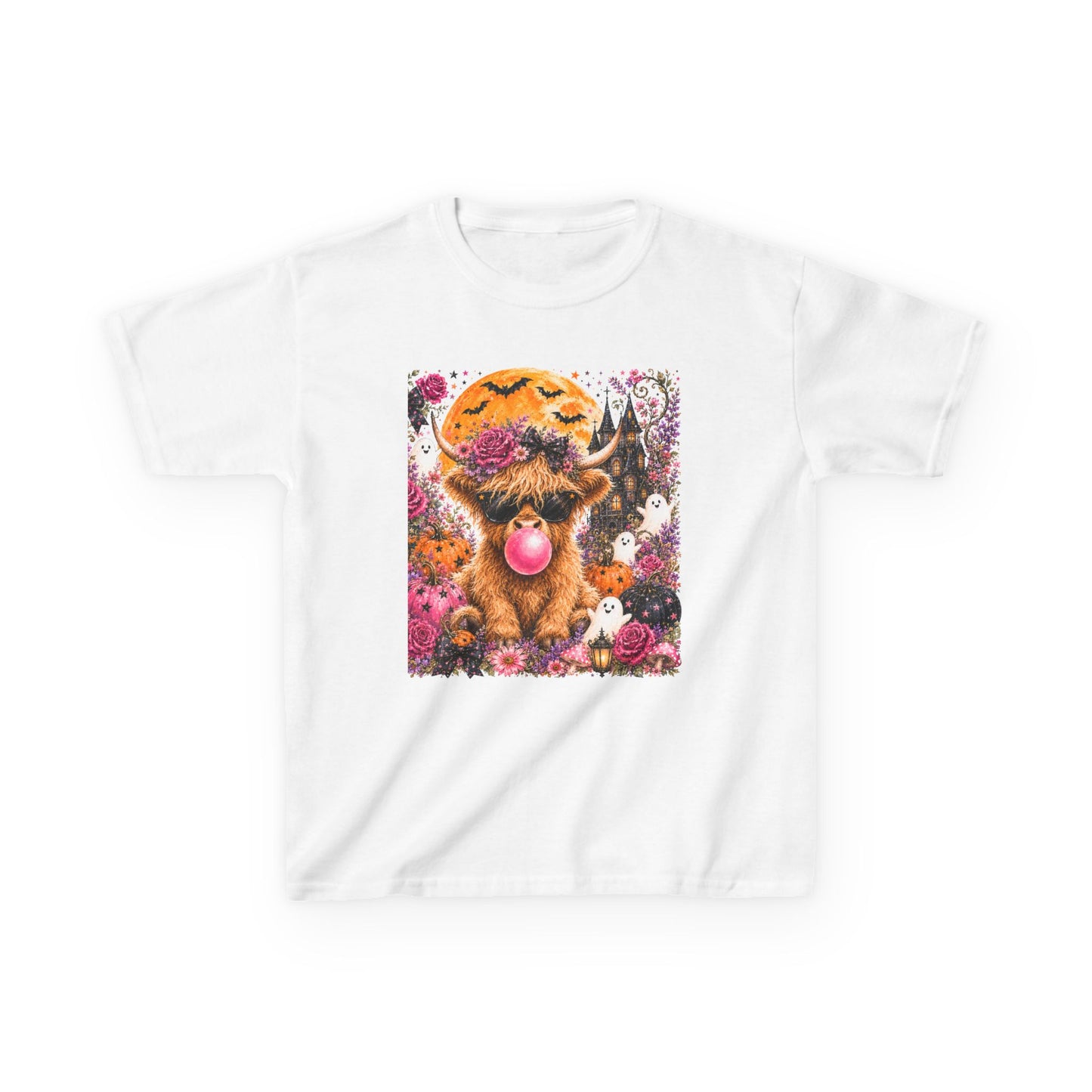 Kids Highland Cow Bubblegum Tee — Cute Scottish Calf Graphic Shirt for Toddlers