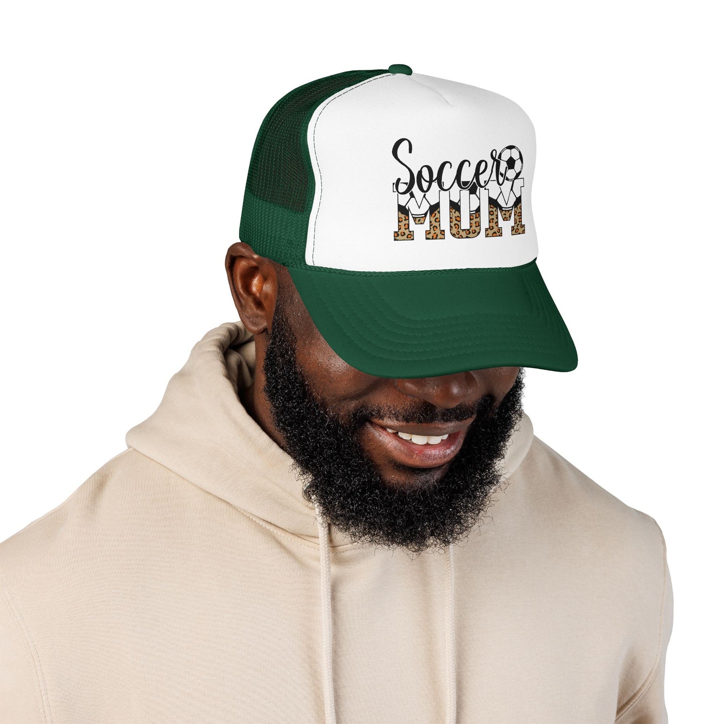 Soccer Mom Trucker Hat — Leopard Print Soccer Ball Foam Cap