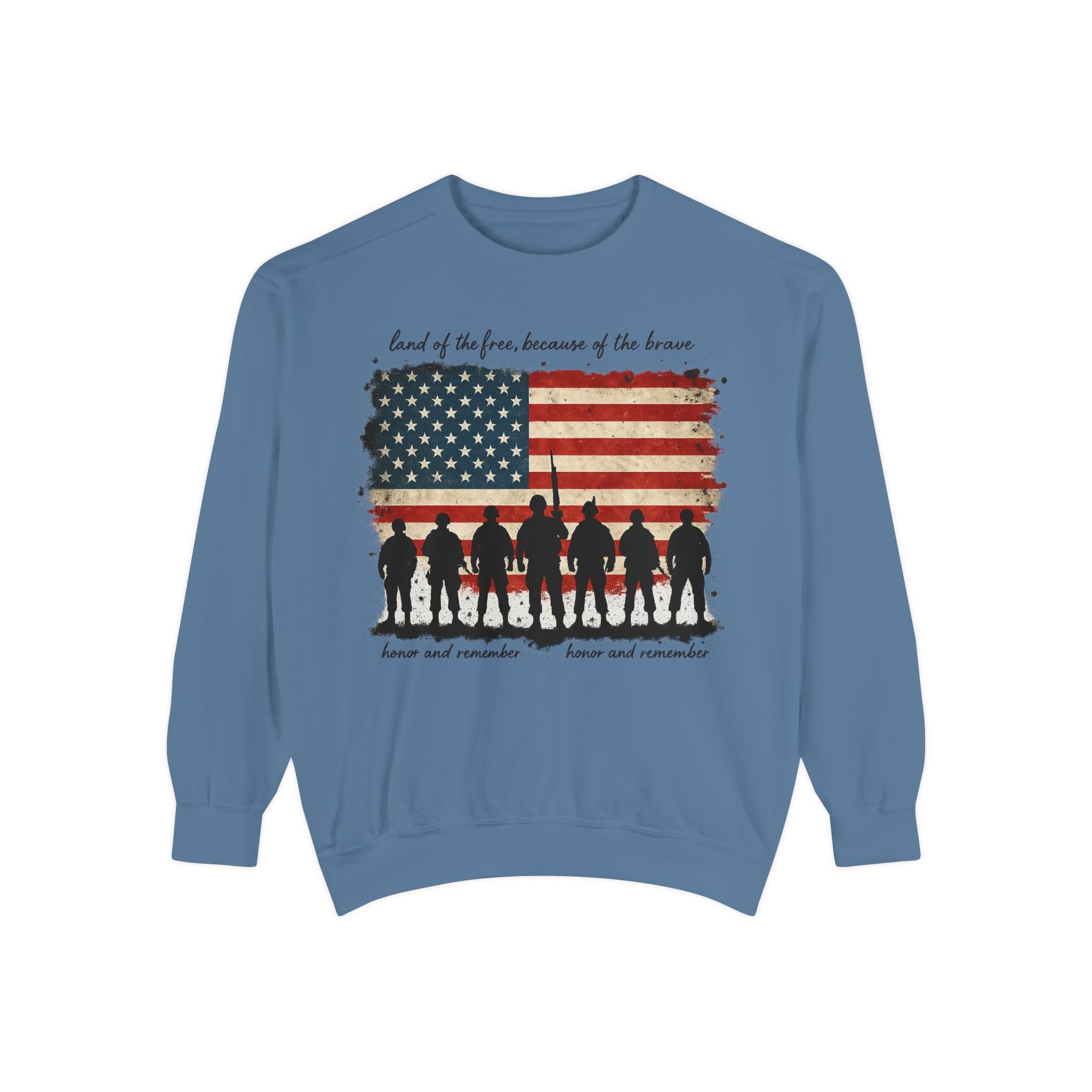 Veterans Tribute Sweatshirt — "Land of the Free, Because of the Brave" American Flag Memorial