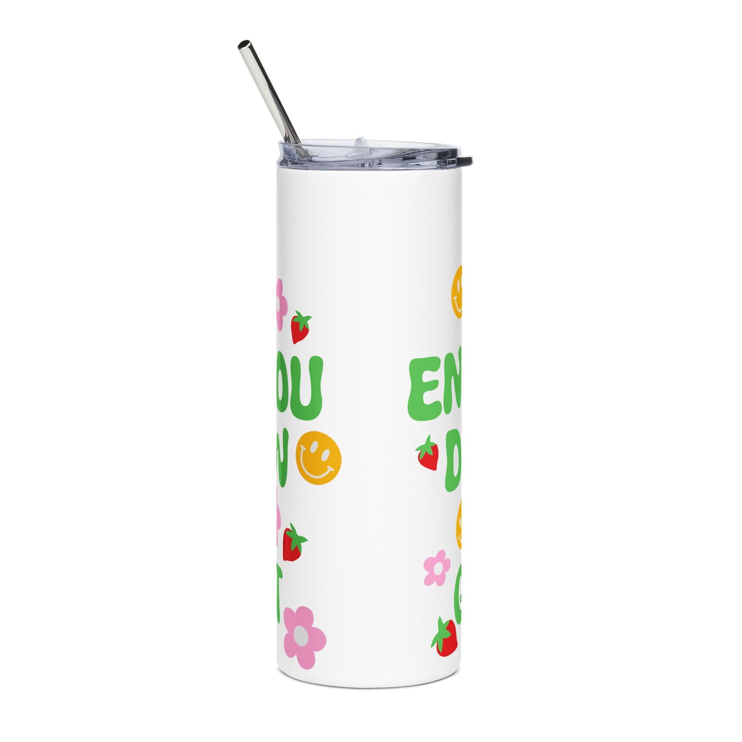 20oz Stainless Steel Tumbler — “I Match My Energy So I Decide How We’re Gonna Act” Cute Rainbow & Smile Design