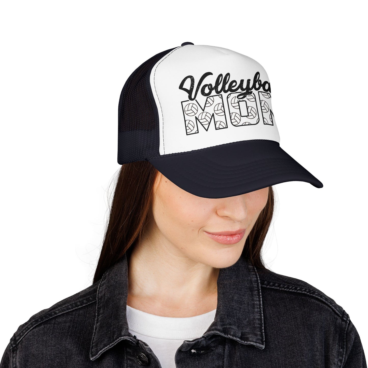 Volleyball Mom Trucker Hat – Foam Mesh Cap with Volleyball Pattern